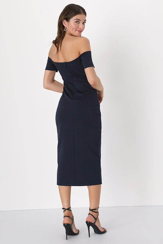 Precious Perfection Navy Blue Off-the-Shoulder Midi Dress 2