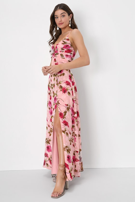 Pretty Perspective Blush Pink Floral Burnout Notched Maxi Dress 3