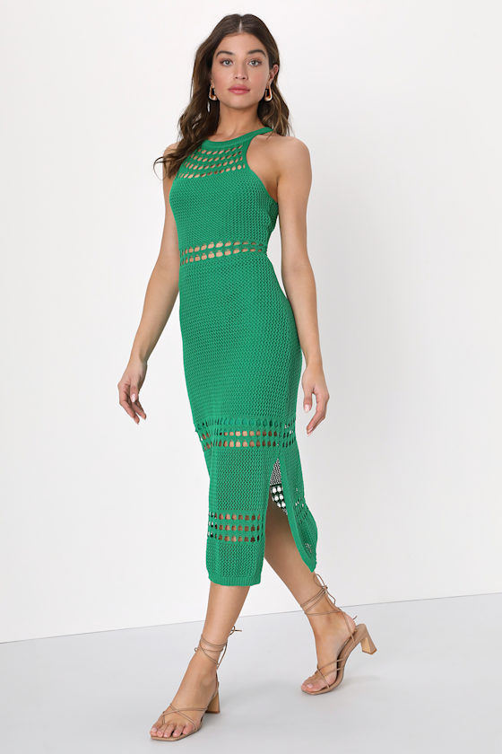 Green Knit Dress Crochet Knit Dress Backless Midi Dress Lulus