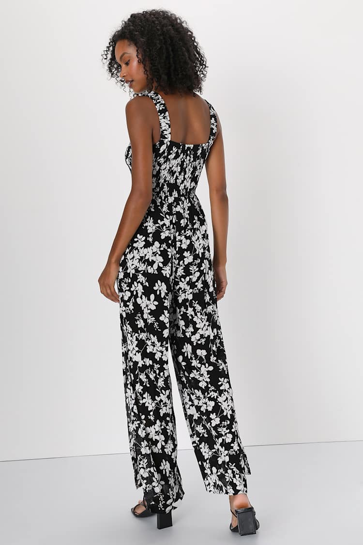 Black and White Jumpsuit Smocked Jumpsuit Wide-Leg Jumpsuit