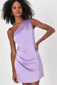 Love Me Tonight Lavender Satin One-Shoulder Mini Dress