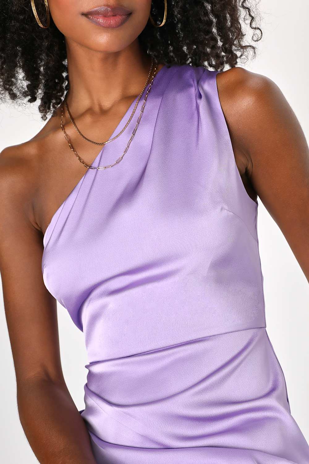 Love Me Tonight Lavender Satin One-Shoulder Mini Dress
