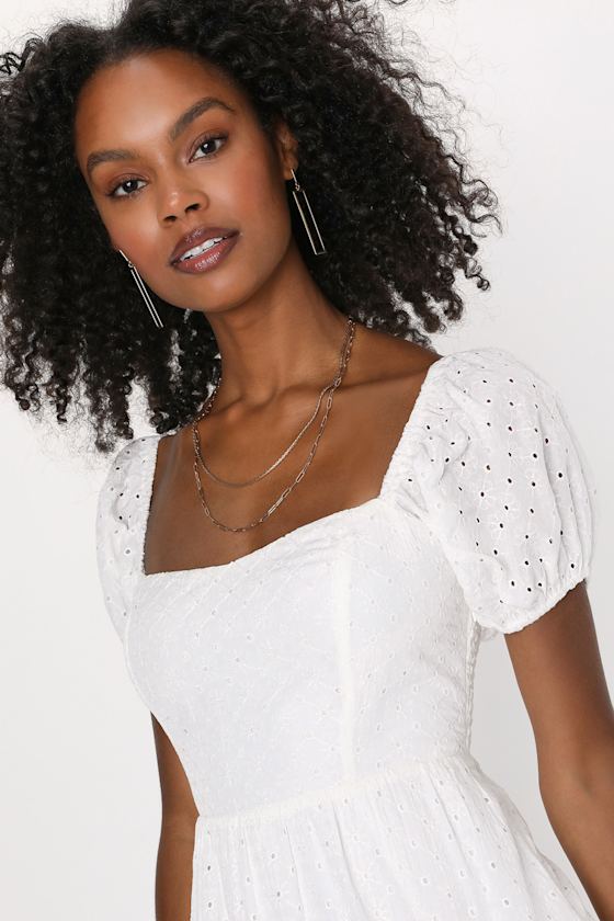 Pretty Days White Eyelet Embroidered Ruffled Babydoll Midi Dress 2