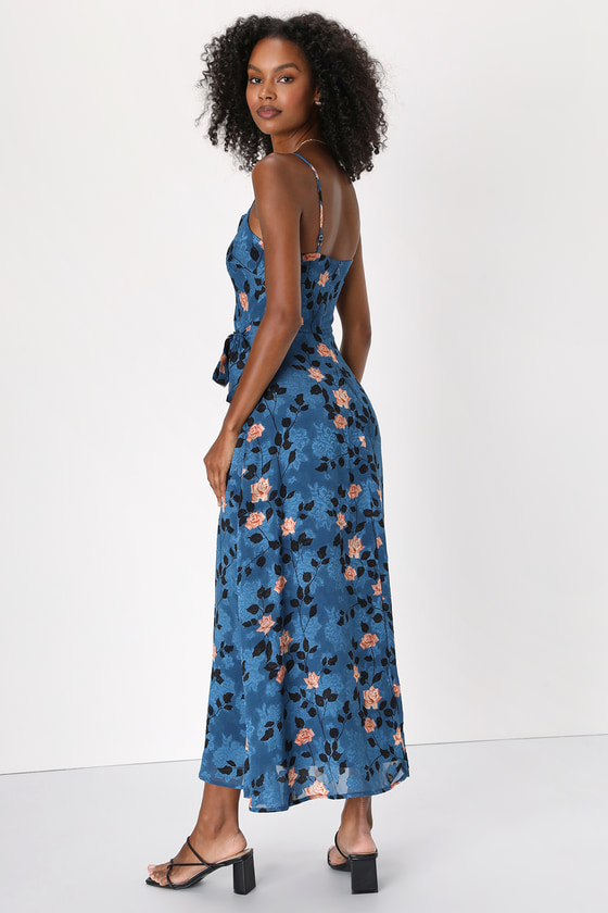 Blue Floral Maxi Dress - Faux Wrap Dress - Chiffon Maxi Dress - Lulus