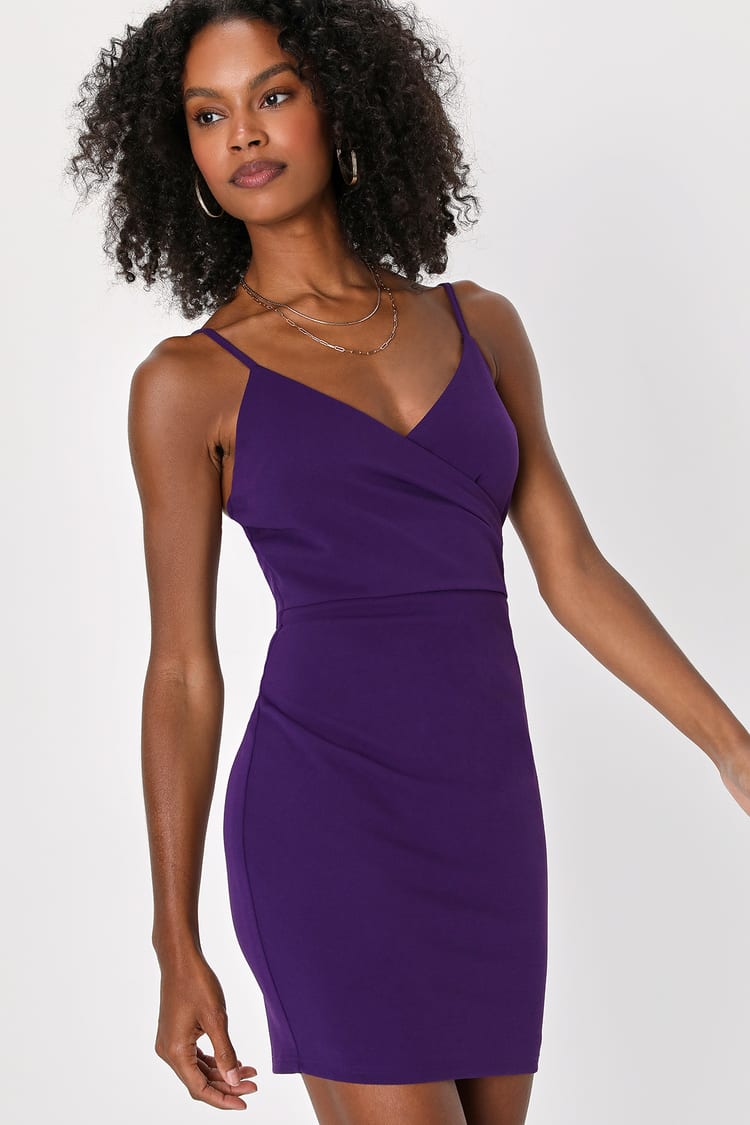 Dark Purple Mini Dress - Bodycon Mini Dress - Surplice Dress - Lulus