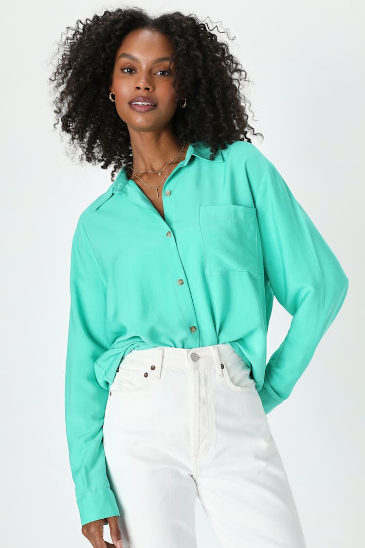 Seafoam Green Top - Women's Tops - Button-Up Long Sleeve Top - Lulus