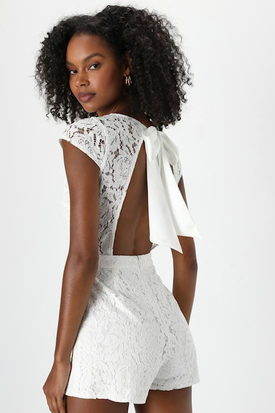 White Lace Romper - Open-Back Romper - Tie-Back Romper - Lulus
