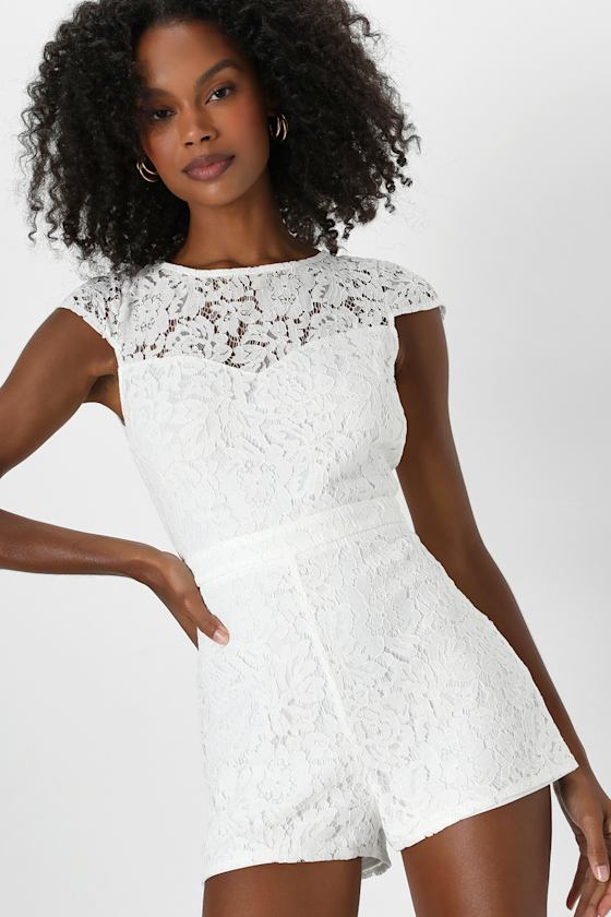 Ask You Out White Lace Short Sleeve Romper