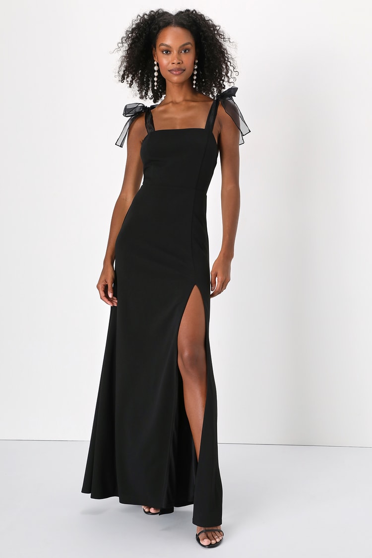 Beloved Elegance Black Tie-Strap Mermaid Maxi Dress
