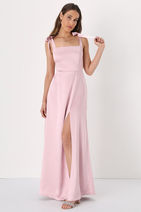 Blush Pink Satin Dress - Tie-Strap Maxi Dress - Satin Maxi Dress - Lulus