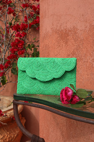 Deco Designs Green Beaded Scalloped Clutch