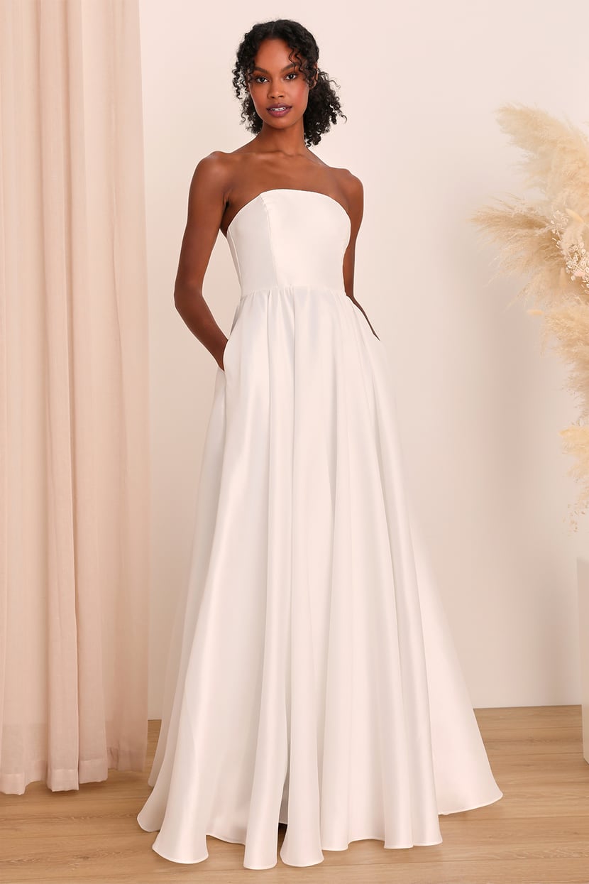 Gorgeous White Dress - Strapless Gown - Taffeta Maxi Dress - Lulus