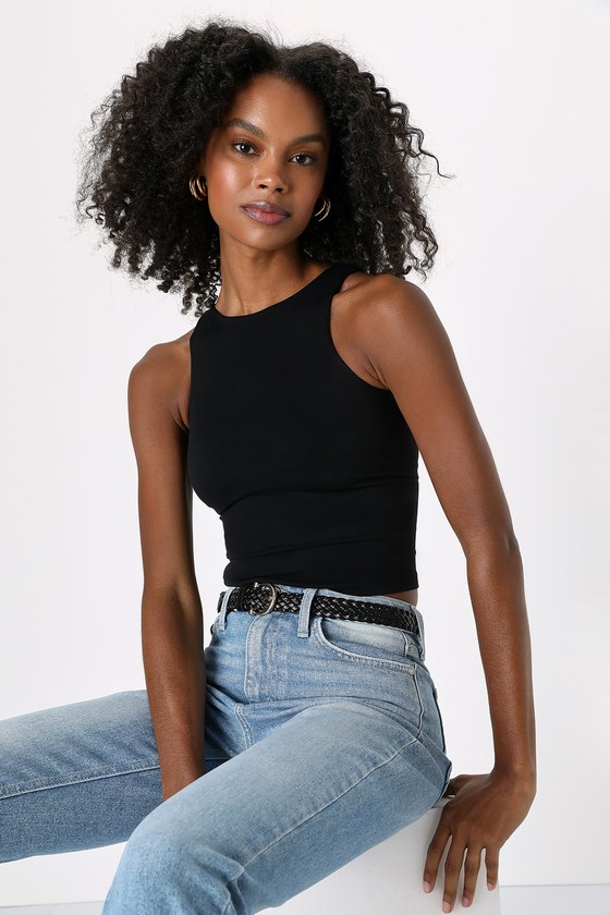 Clean Lines Black Seamless Cropped Cami Top