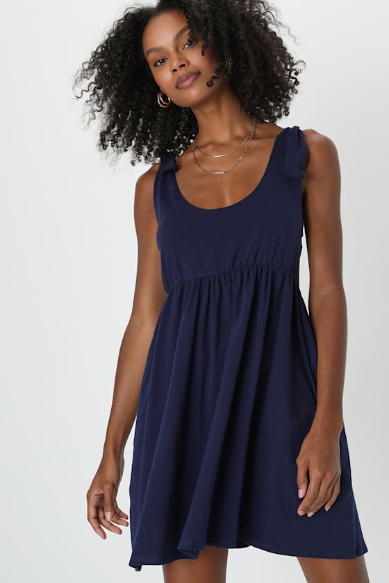 Don't Worry, Baby Navy Blue Tie-Strap Babydoll Dress 1