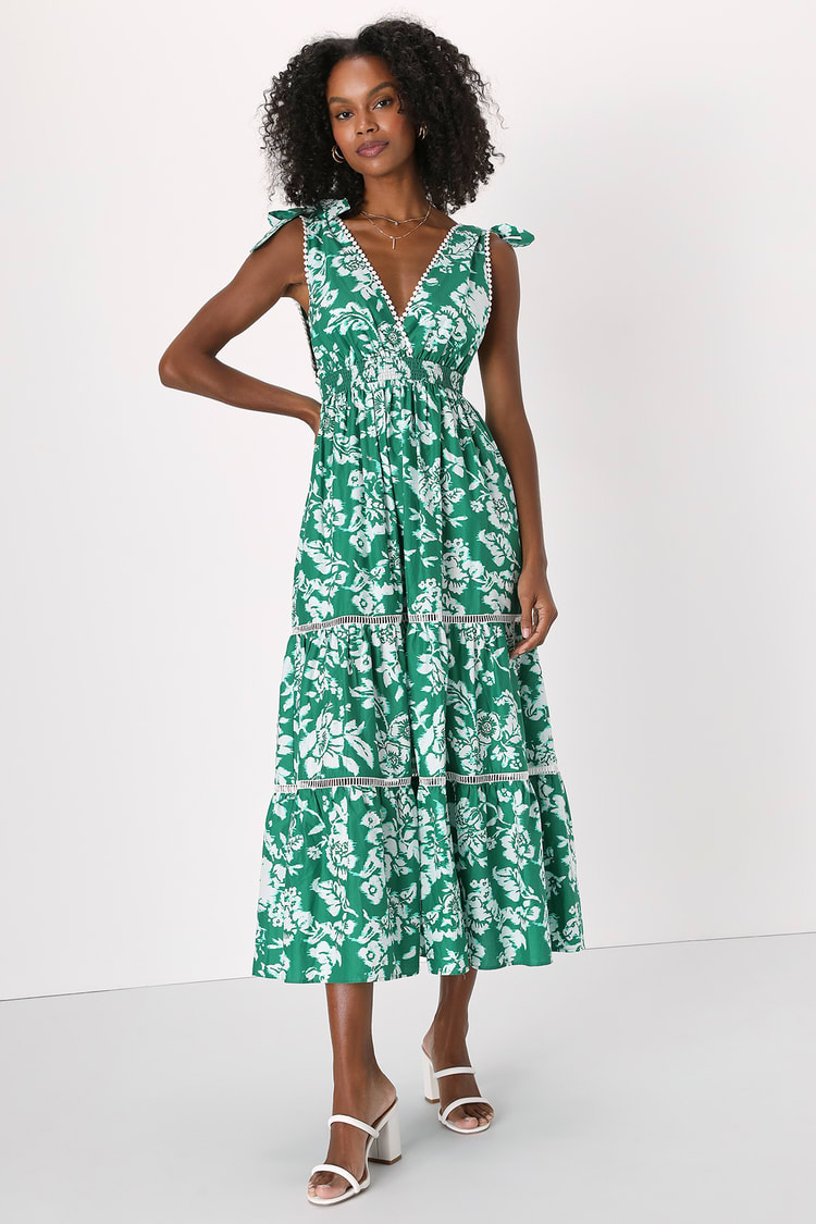 Green Floral Dress - Green Maxi Dress - Tie-Strap Maxi Dress - Lulus