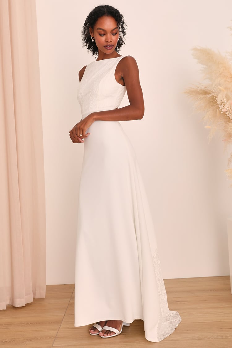 White Boat Neck Dress - Lace Maxi Dress - Modern Wedding Dress - Lulus