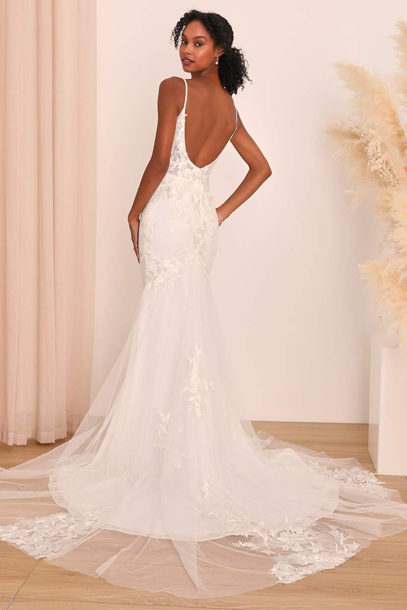 blue dress for baby girl Sexy Mermaid Backless Off Shoulder Lace Long Wedding Dresses, FC5798 main image 1