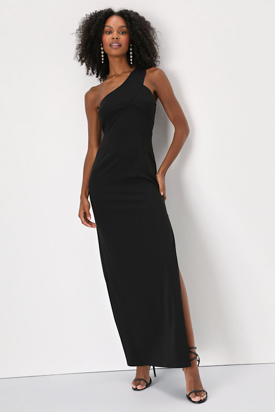 Black Ruffled One-Shoulder Maxi Dress main image 1