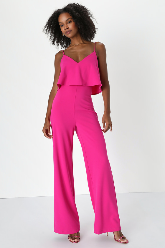 Lulus Make It A Date Magenta Sleeveless Wide-leg Jumpsuit