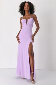 Sweetest Splendor Lilac Sleeveless Pleated Bustier Maxi Dress