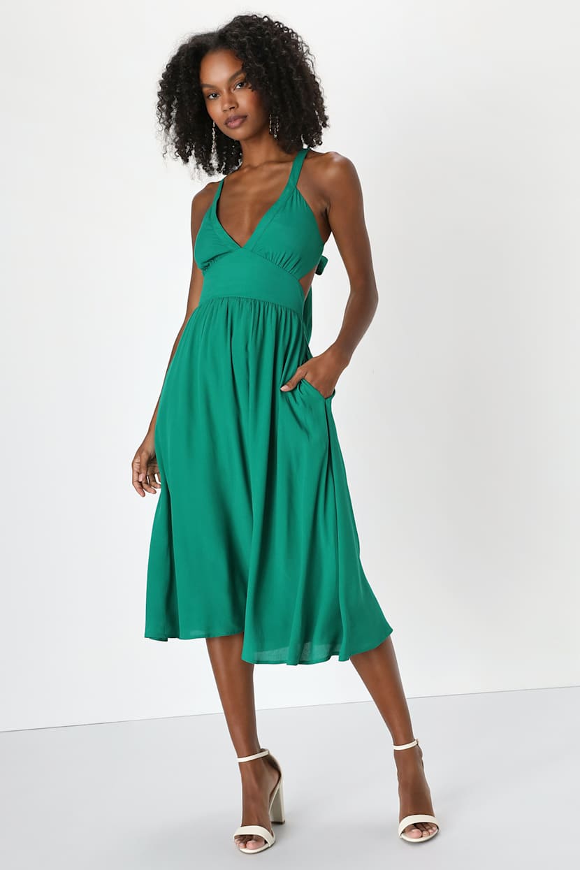 Green Midi Dress - Tie-Back Dress - Midi Dress with Pockets - Lulus Green Midi Dress - Tie-Back Dress - Midi Dress with Pockets - Lulus