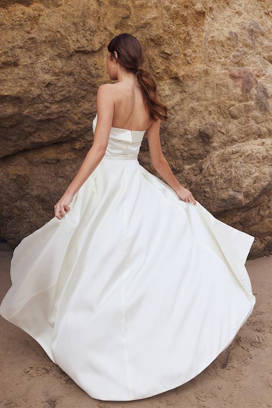 Romantic Eternity Ivory Satin Strapless Jumpsuit With Overskirt 9