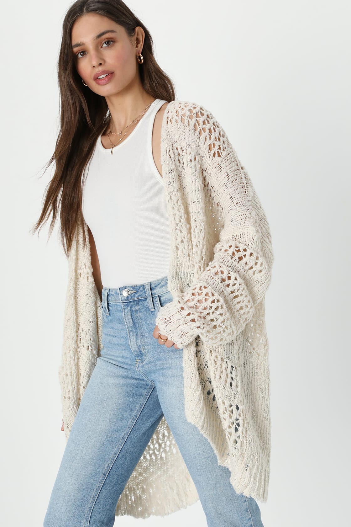 Crochet it Ain't So Ivory Oversized Cardigan Sweater
