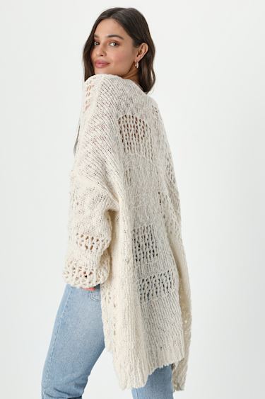 Crochet it Ain't So Ivory Oversized Cardigan Sweater