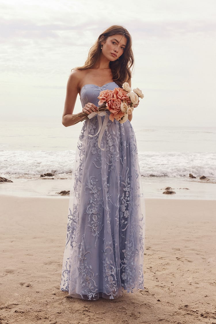 Chic Blue Maxi Dress - Strapless Bridal Dress - Maxi Dress - Lulus