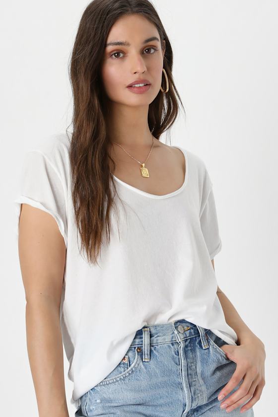 Free People Women's Lucky You Scoop Neck Shirt  Blue Size Large