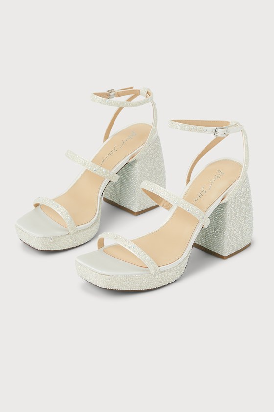 SB-Denni White Pearl Platform Ankle Strap High Heels 1