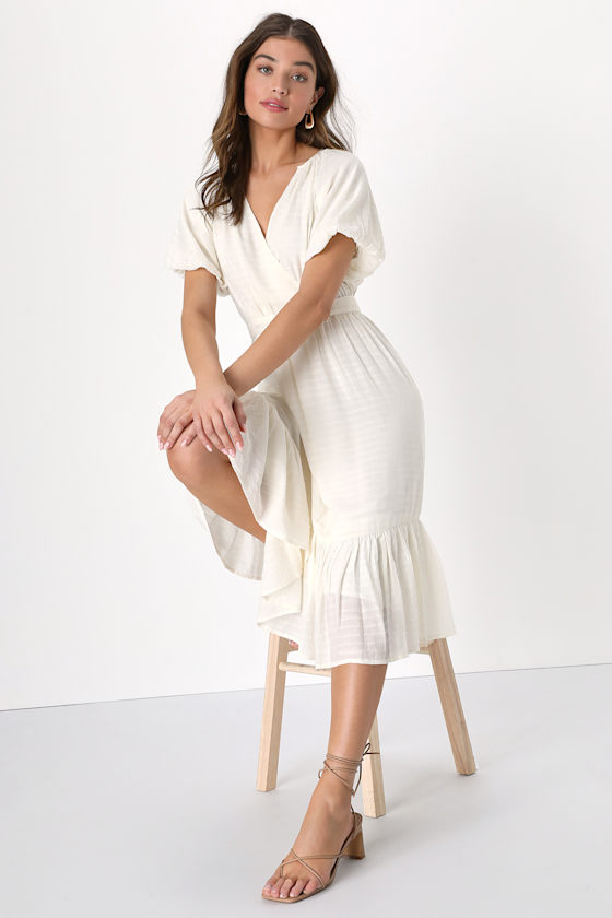 Perfee Printed Surplice Long Sleeve Midi Dress main image 1