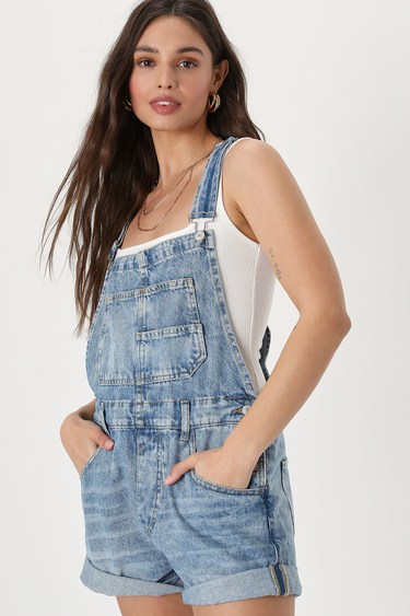 Free People Ziggy Denim Light Wash Shortalls