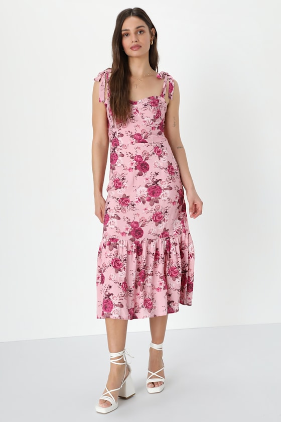 Pink Flower Bustier Midi Dress main image 1
