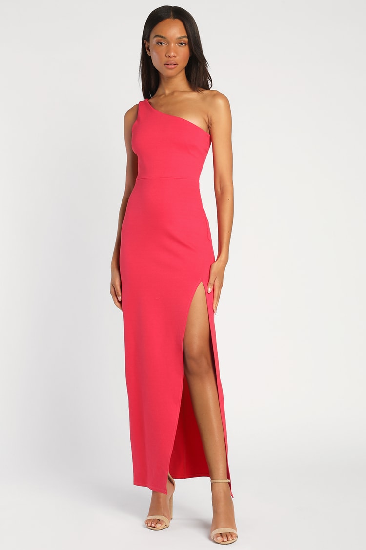 Hot Pink Dress - One-Shoulder Maxi Dress - Pink Sleeveless Dress