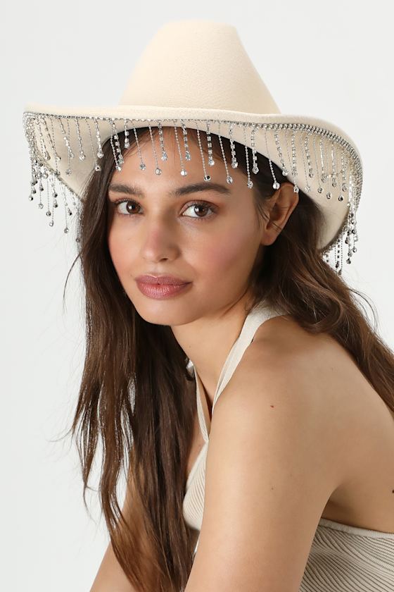 Rhinestone Fringe Cowboy Hat Cream Hat Rhinestone Western Hat Lulus