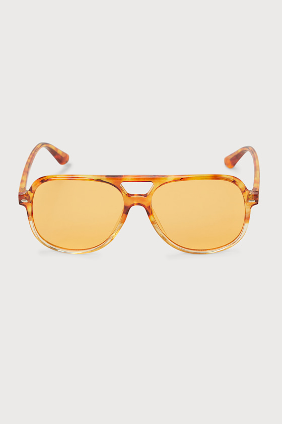 On The Fly Sunglasses, Shiny Yellow Tortoise Frame/ Orange Lens