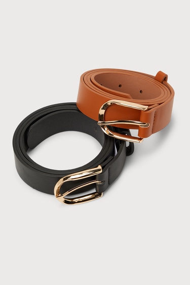 Iconic Inclusion Black and Cognac Belt Set