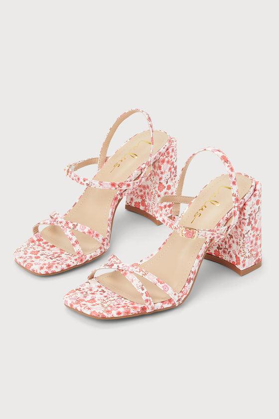 Lulus Petriana Floral Ankle Strap High Heel Sandal Heels In Pink