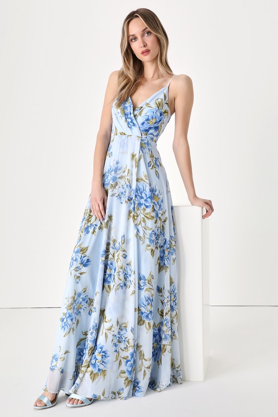 Breathtaking Blossom Light Blue Floral Print Maxi Dress