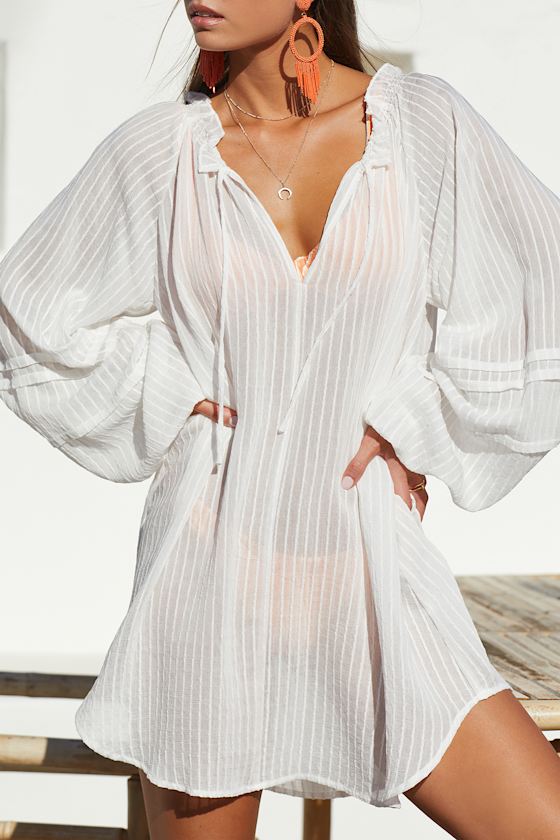 White Swim CoverUp Long Sleeve Swim CoverUp Boho CoverUp Lulus
