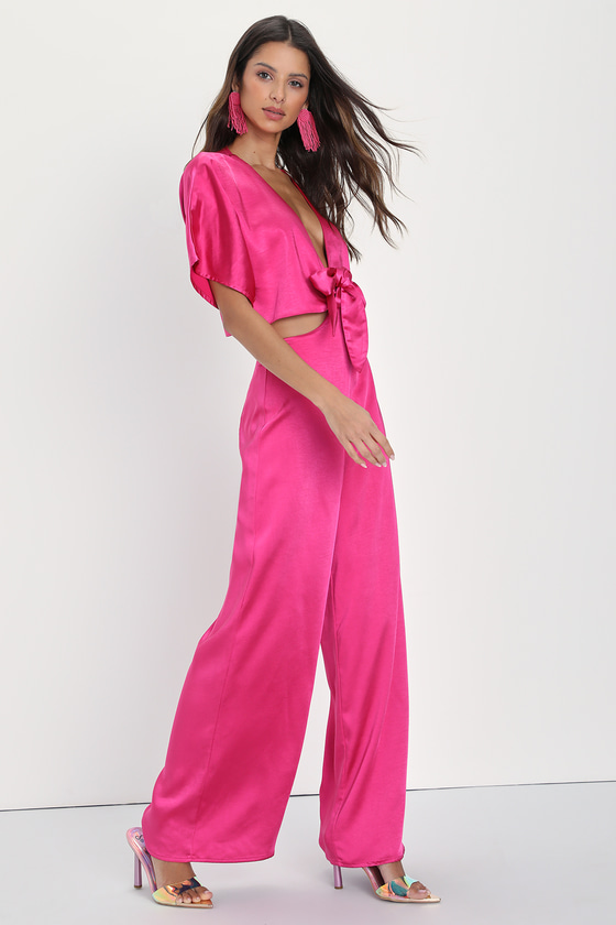 Fuchsia Jumpsuit - Two-Piece Jumpsuit - Tie-Front Jumpsuit - Lulus