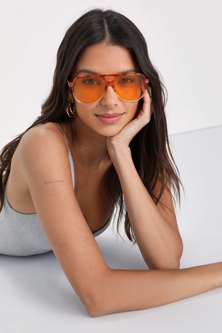 Orange Sunglasses - Tortoiseshell Sunglasses - Aviator  display picture 3