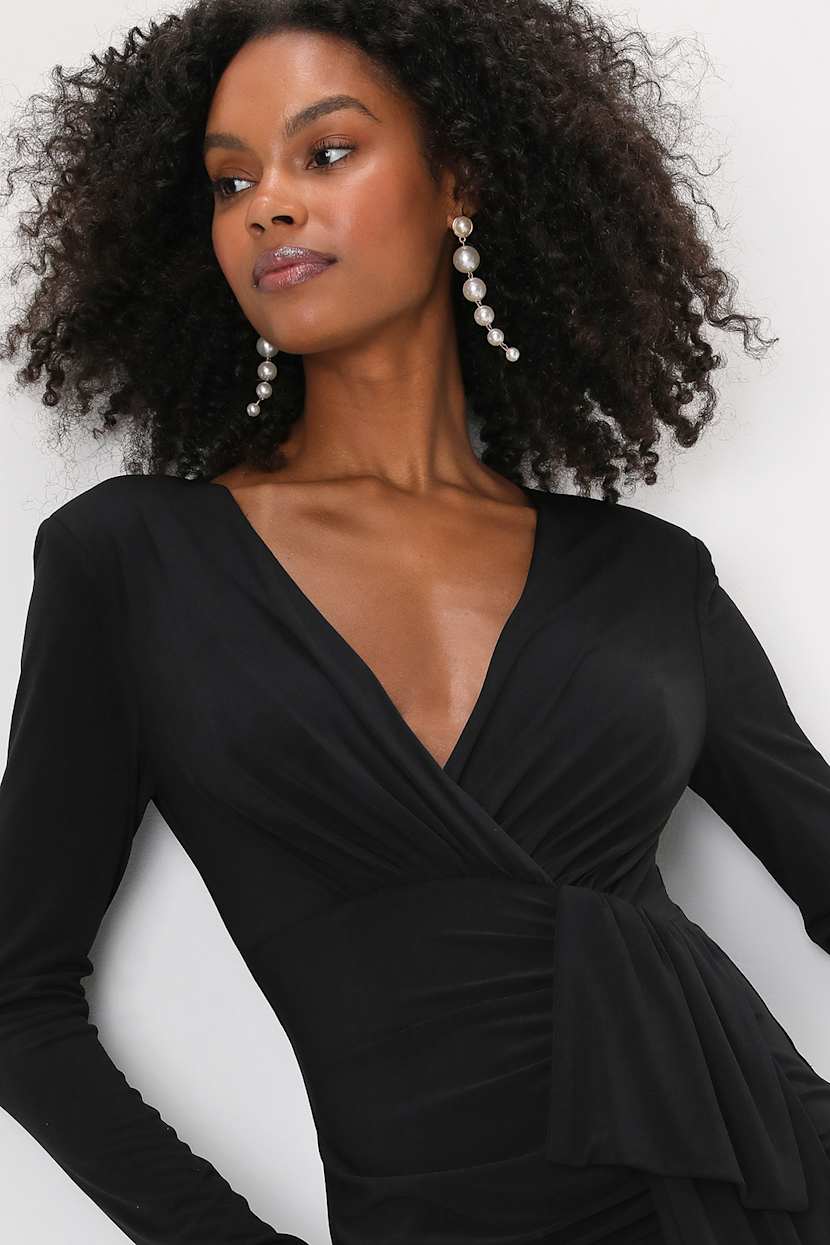 black ruched bodycon dress long sleeve Black Dress - Bodycon Dress - Long Sleeve Dress - Ruched Dress