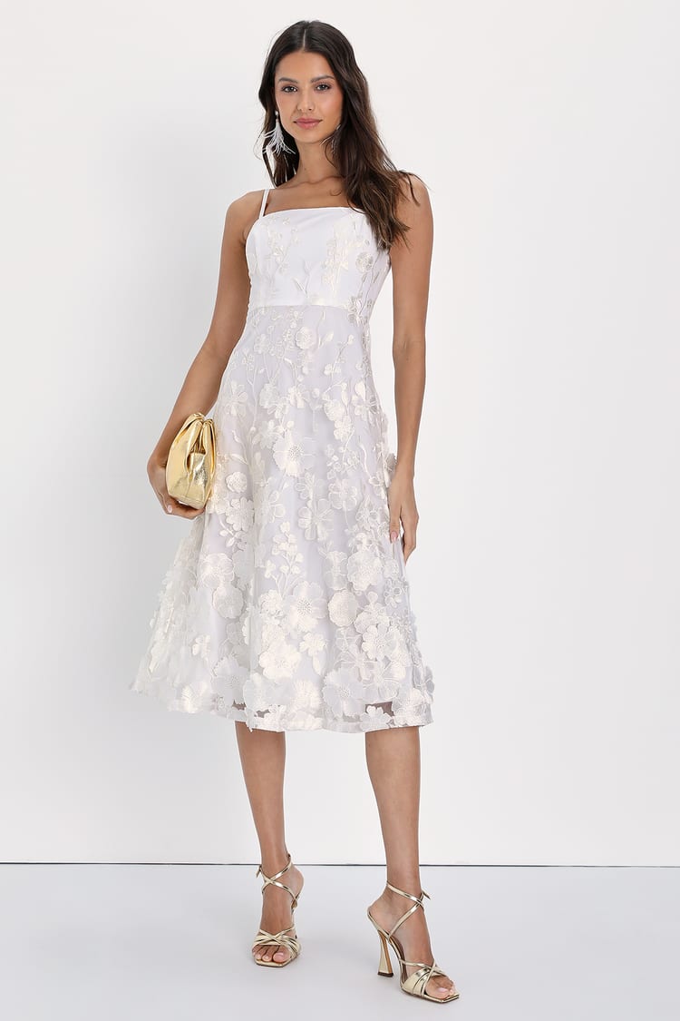 White Embroidered Dress - Floral Embroidery Dress - White Midi - Lulus