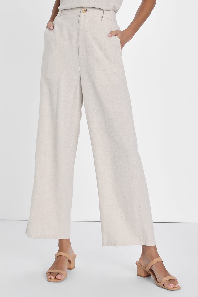 Beige Linen-Blend Pants - High-Rise Pants - Wide-Leg Pants - Lulus