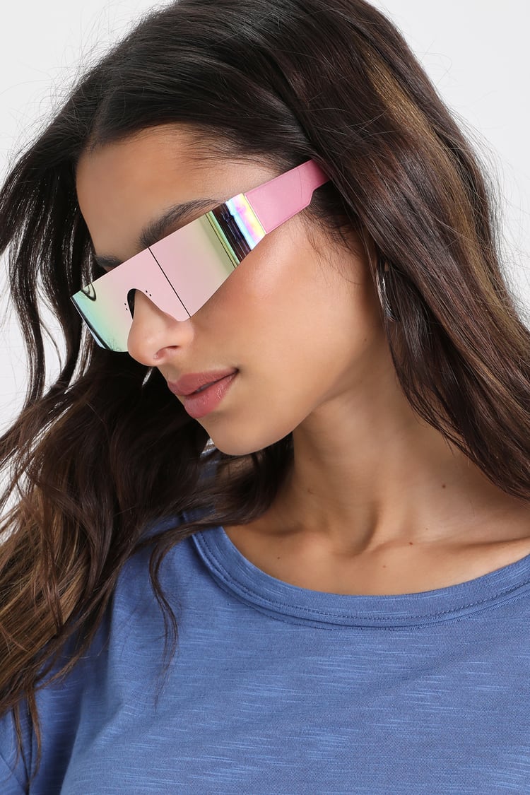 Lovely Pink Frameless Mirrored Sunglasses