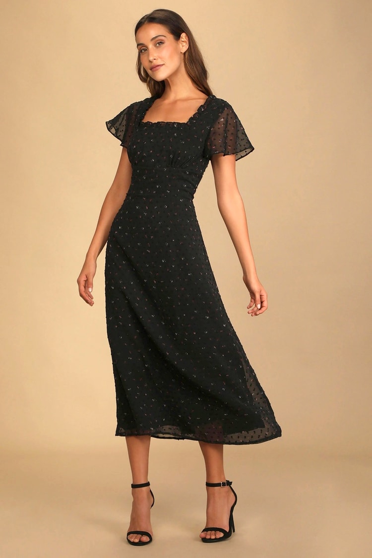 Lulus Floral to See Black Polka Dot Long Sleeve Mini Dress