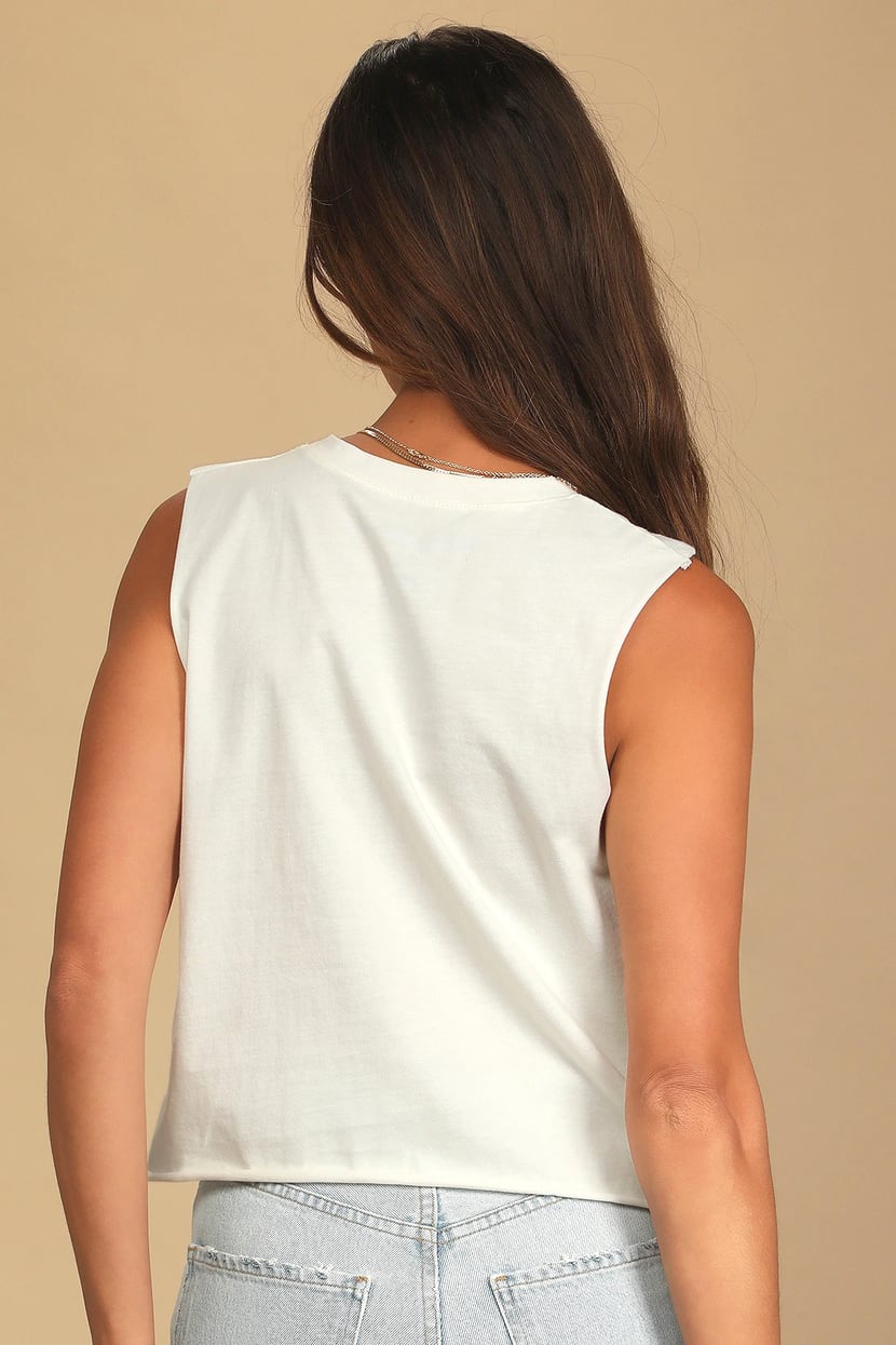 Cassette White Cropped Graphic Muscle Tank Top
