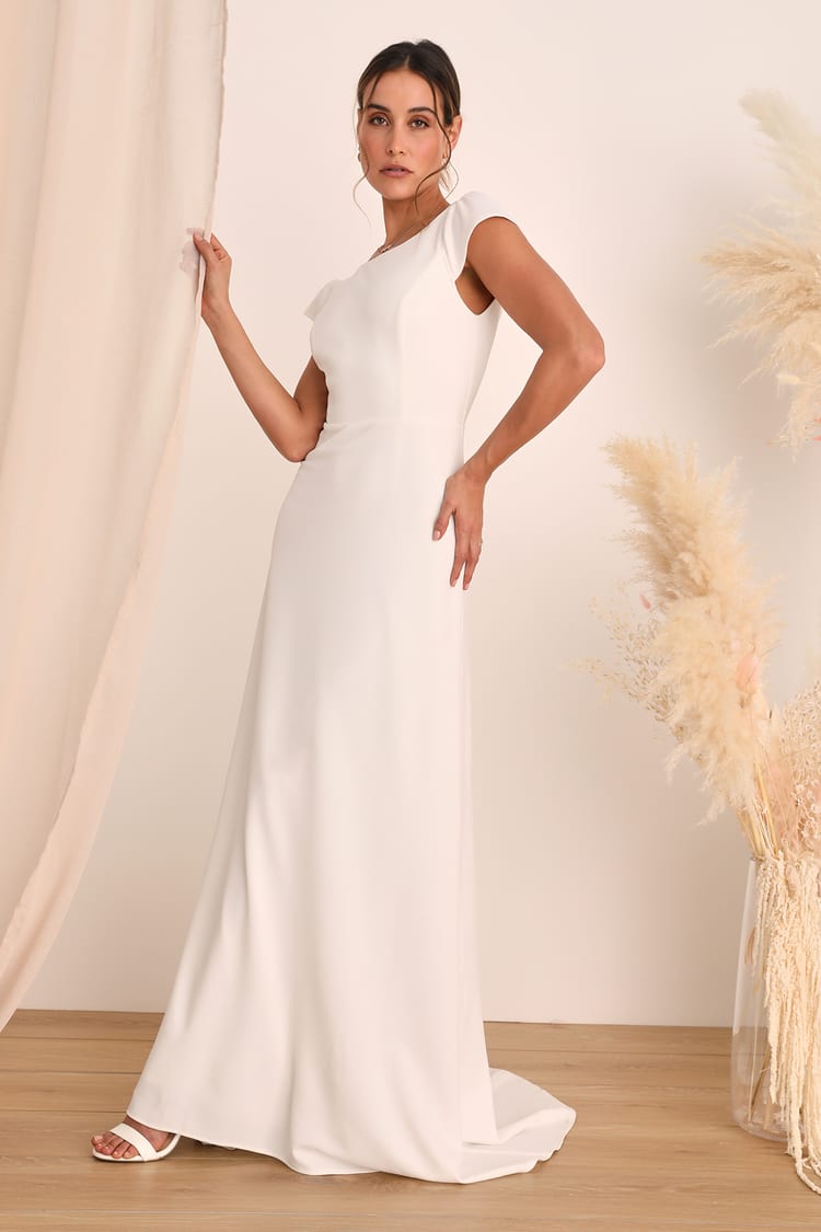 Radiance of Love White Cap Sleeve Backless A-Line Maxi Dress
